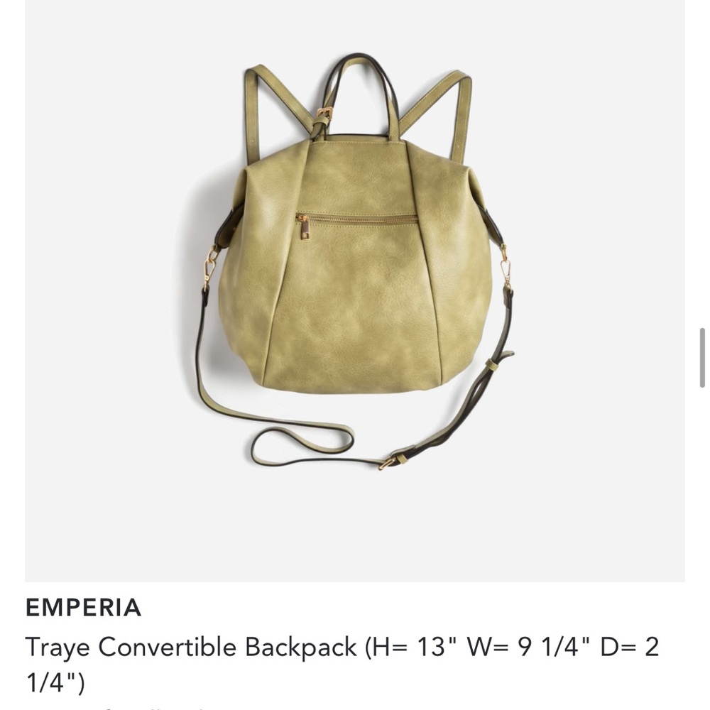NWOT- EMPERIA - Traye Convertible Backpack - Olive